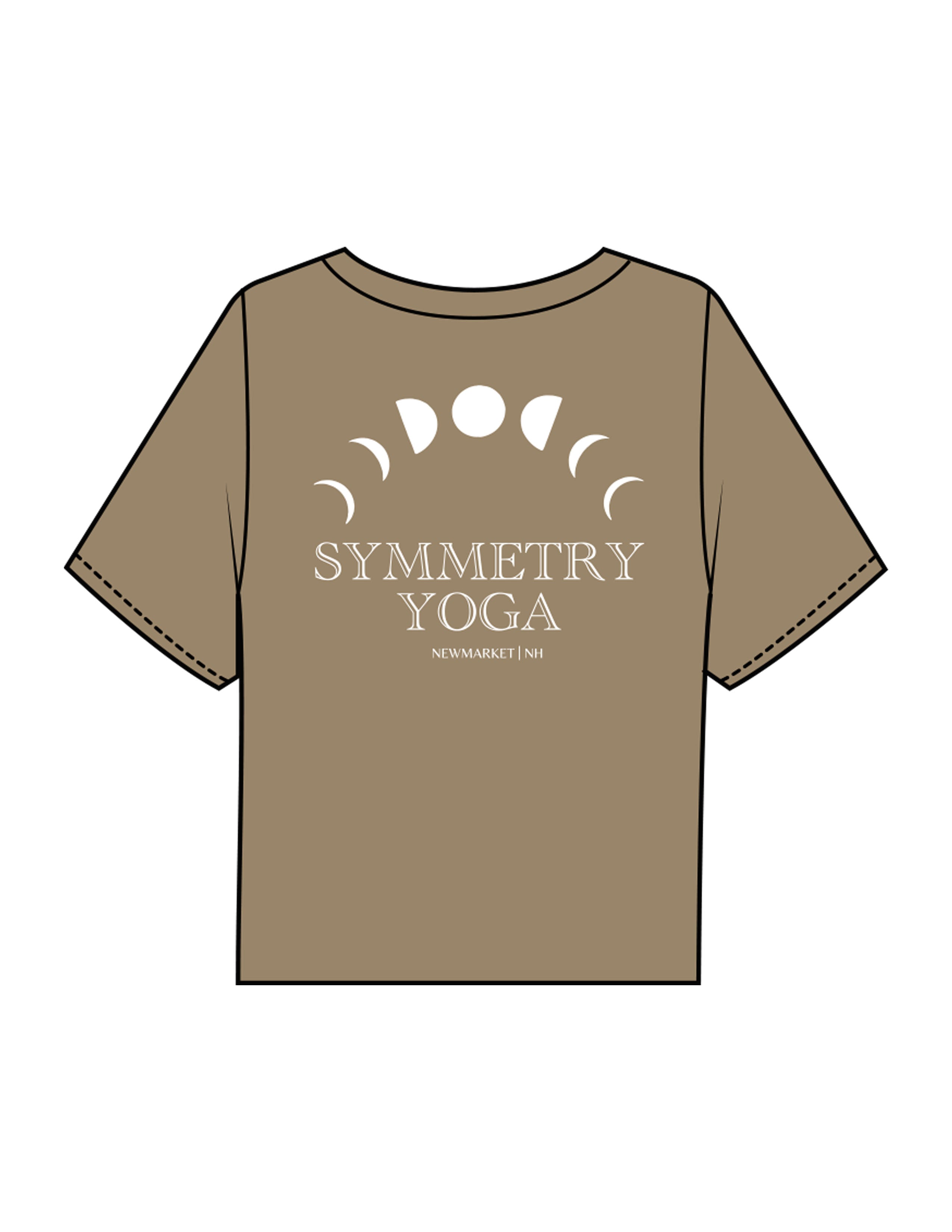The Boxy Crop Tee - Sand - Symmetry Yoga - Left Chest & Back Stacked - Printed - White
