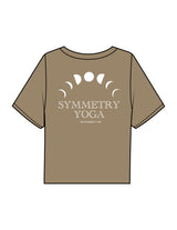 The Boxy Crop Tee - Sand - Symmetry Yoga - Left Chest & Back Stacked - Printed - White