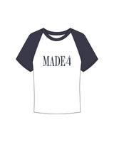 The Micro Rib Baby Tee - White / Navy - M4Lagree - Center Chest "MADE4" - Printed - Navy