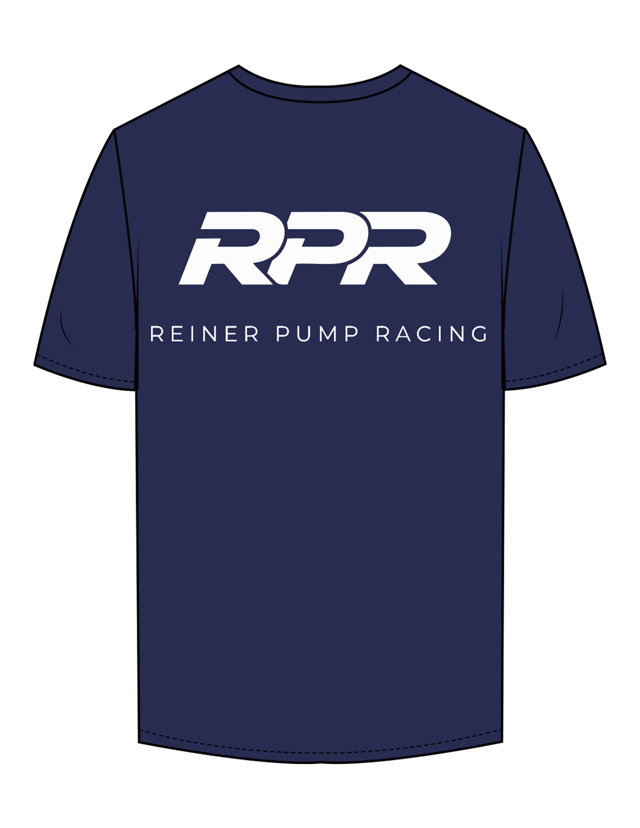 The Mens Tee - Cobalt - Reiner Pump Systems - Right Chest & Back Stacked - Printed - White