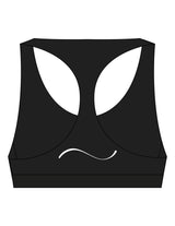 The Racer Bra - Black - The Refinery Fitness Studio - Center Back - Printed - White