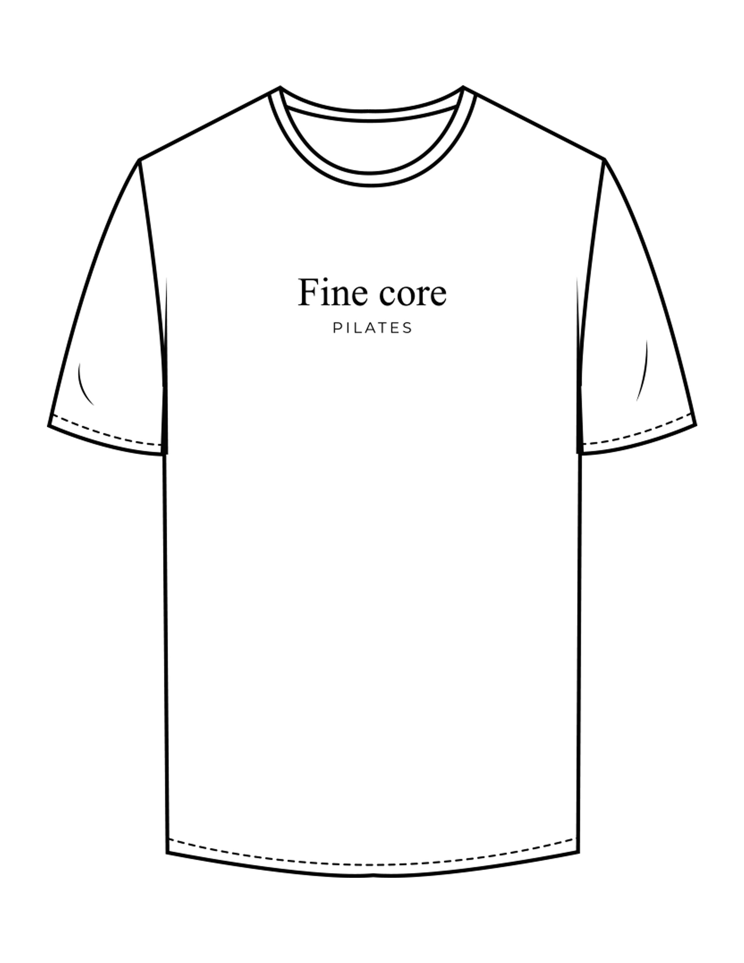 The Mens Tee - White - Fine Core Pilates - Center Chest Stacked - Printed - Black