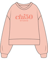 The Womens Heavyweight Crop - Peach - Chi50 - Center Chest Stacked - Printed - Coral