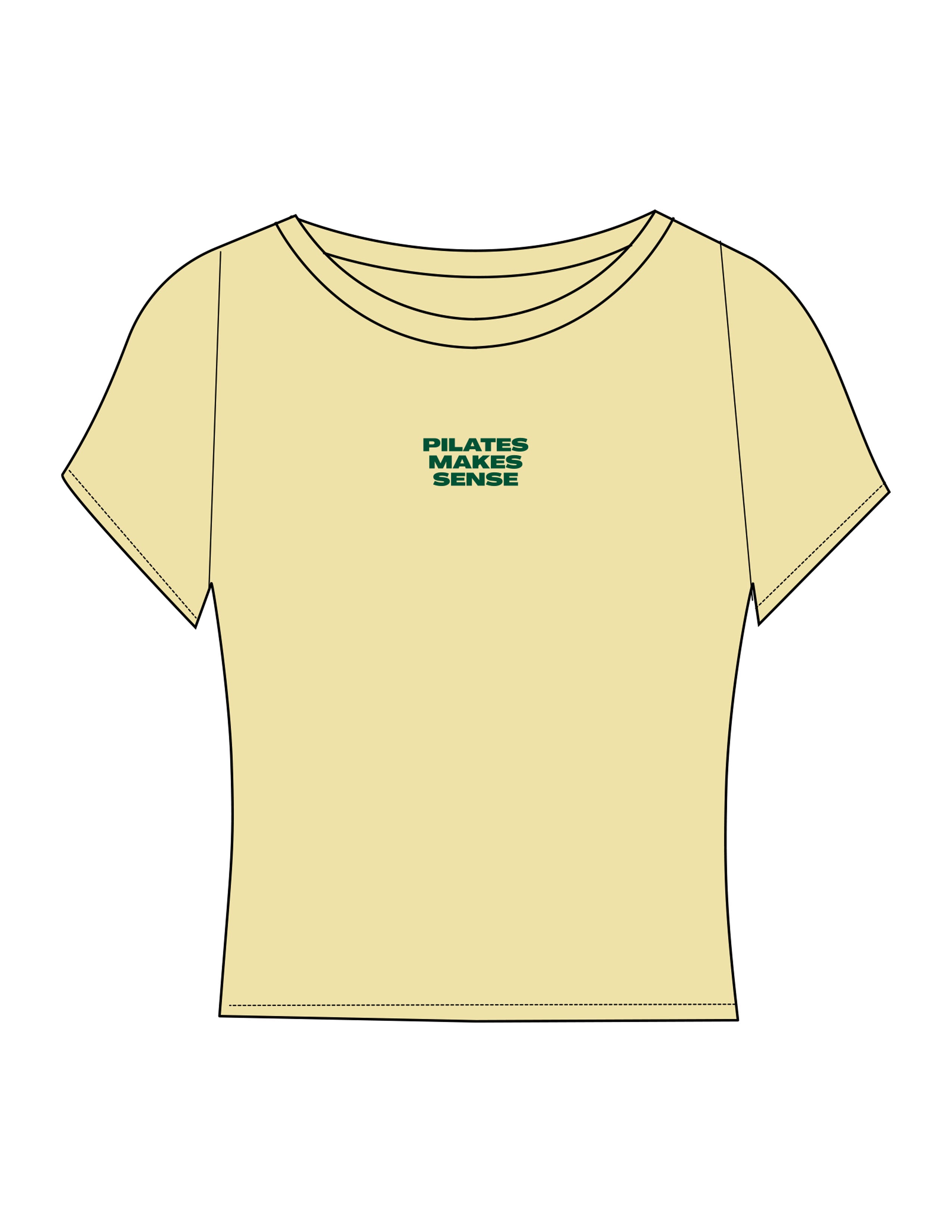 The Sporty Crop Short Sleeve - Yellow - Sense Pilates - Center Chest Stacked - Printed - Green