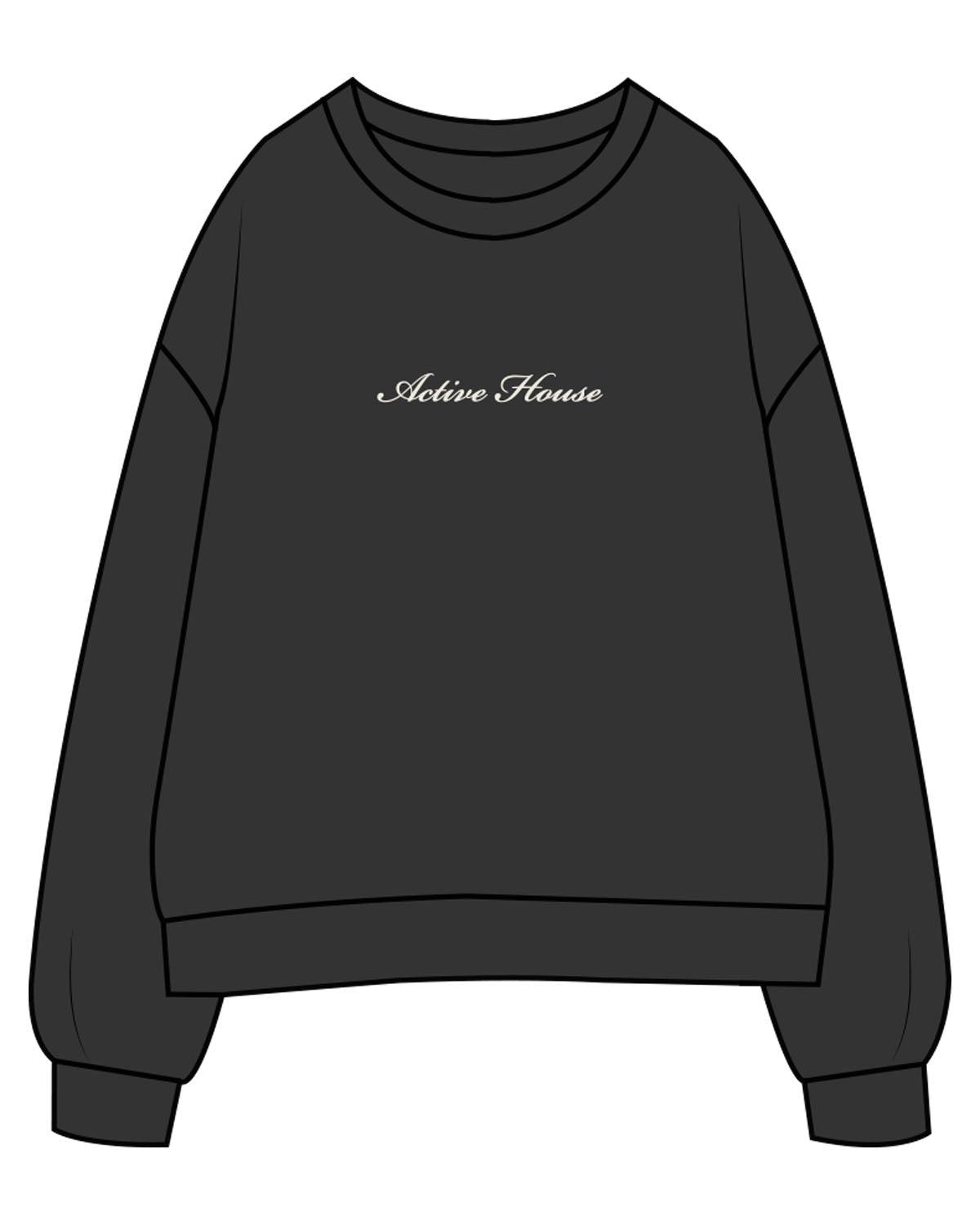 The Womens Crewneck - Washed Black - Activate House - Center Chest & Full Back - Printed - Off White