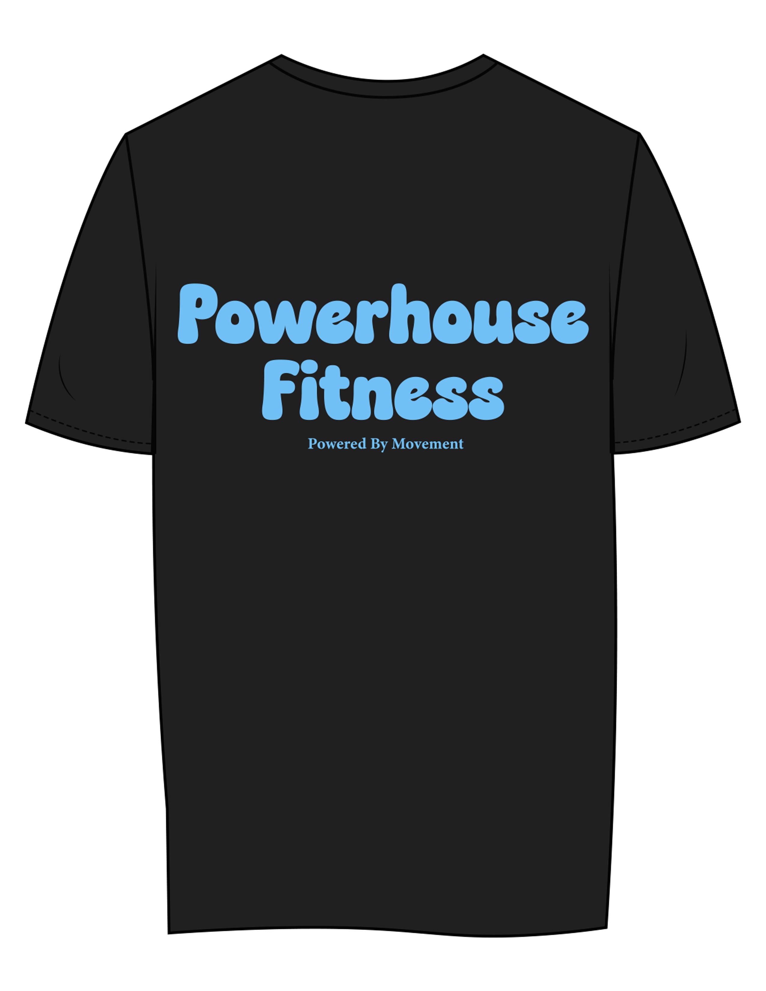 The Womens Tee - Black - Powerhouse Fitness - Left Chest Heart & Back Stacked - Printed - Teal