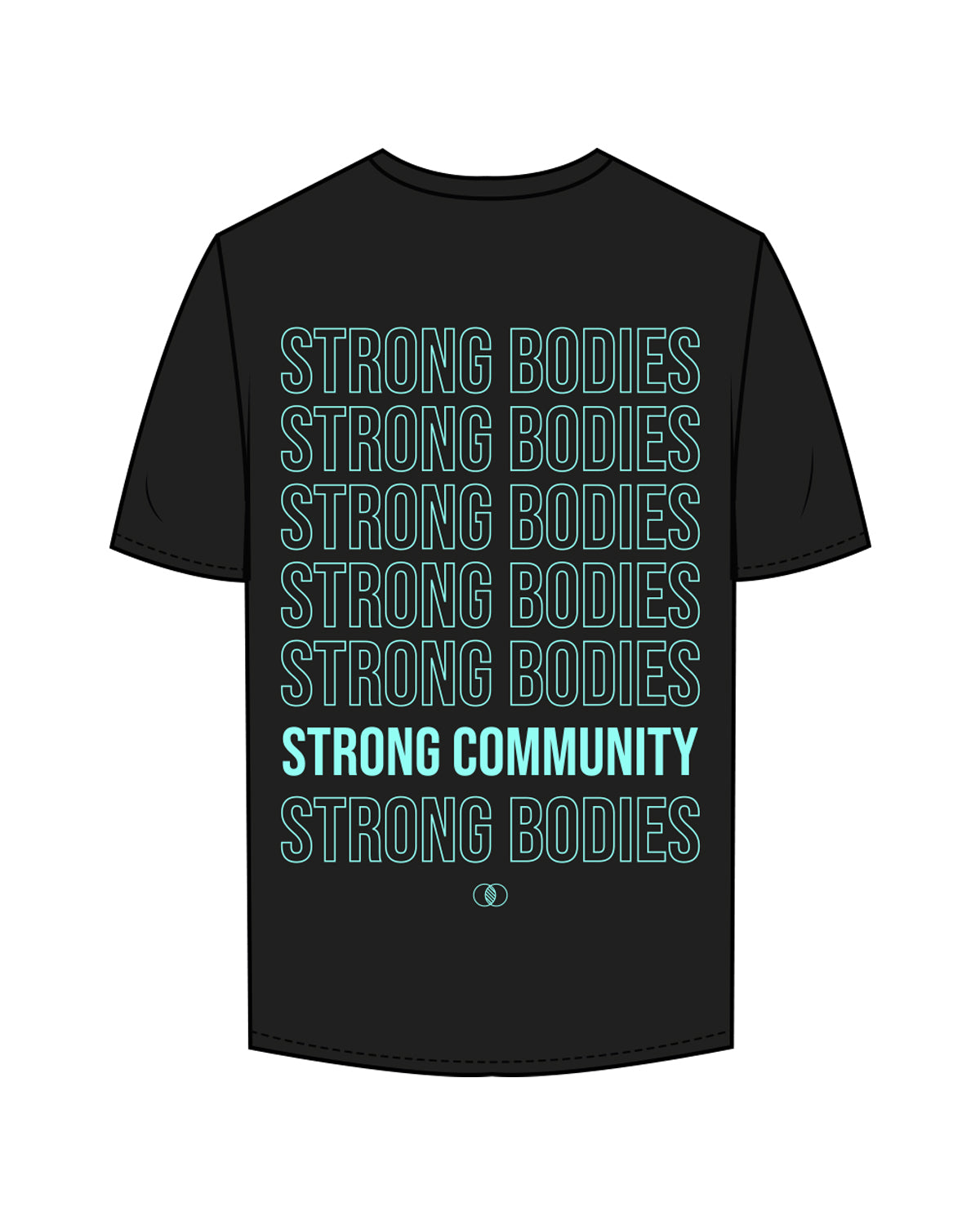 The Mens Tee - Black - Co-Op Pilates - Center Chest & Back Stacked - Teal