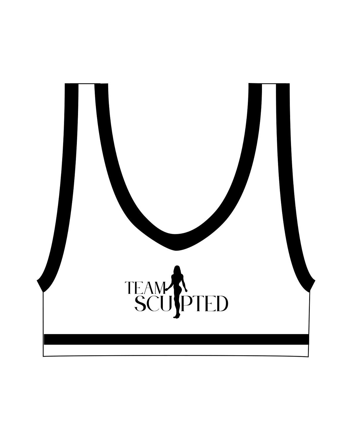 The Piped Bra - White - Team Sculpted - Left Chest & Center Back Logo - Printed - Black