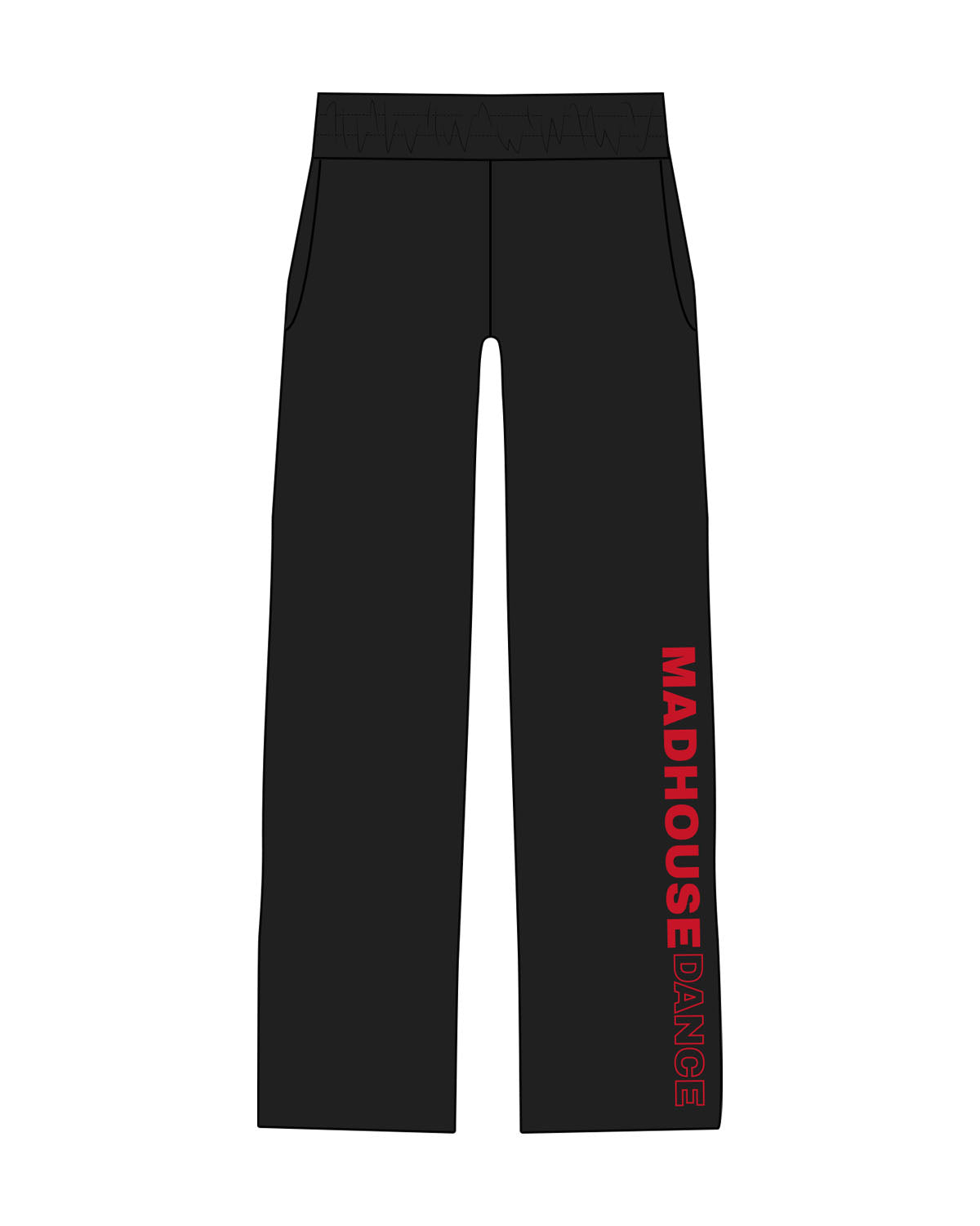 The Straight Leg Sweatpant - Black - Mad House - Lower Left Leg & Back Pocket  "MH" - Printed - Red