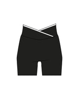 The Piped Crossover Short - Black - Uprise Hot Yoga - Back Waistline - Printed - White