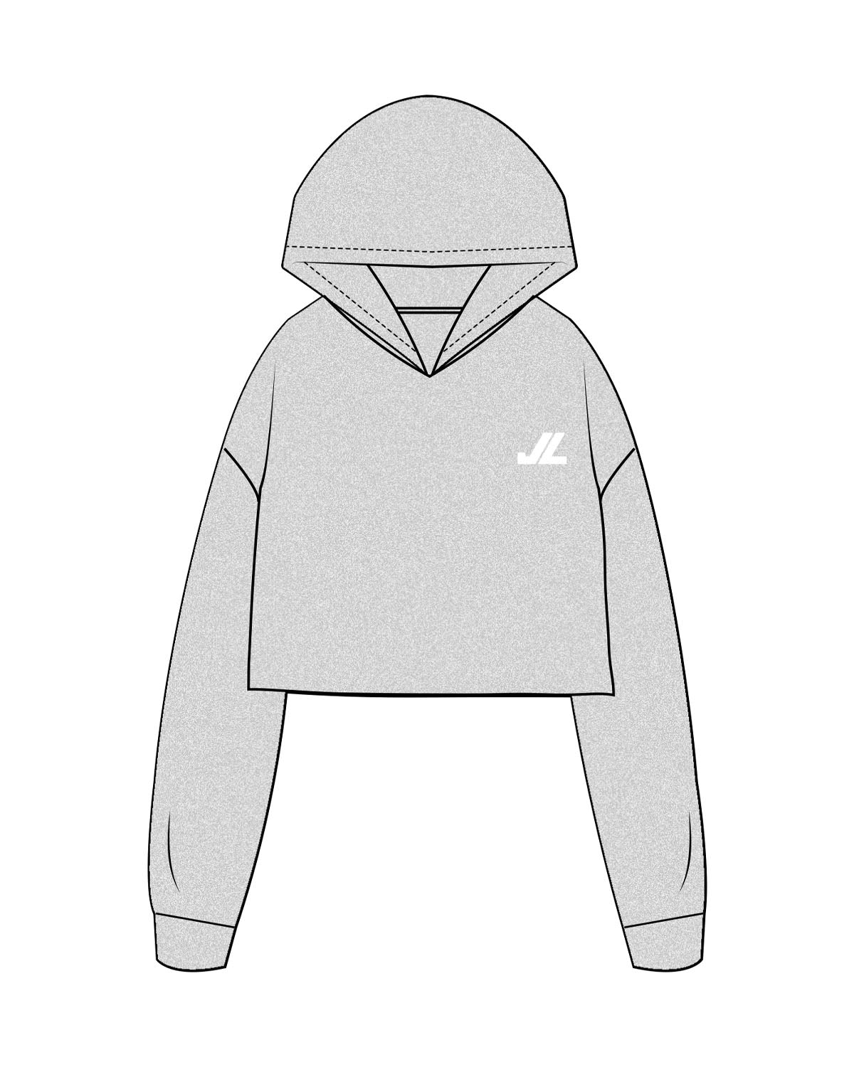 The Crop Terry Hoodie - Heather - JL Marketing - Left Chest - Printed - White