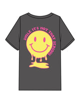 The Mens Heavyweight Tee - Coal Stone - Try Smile Collective - Left Chest & Back Smiley - Printed - Full Color