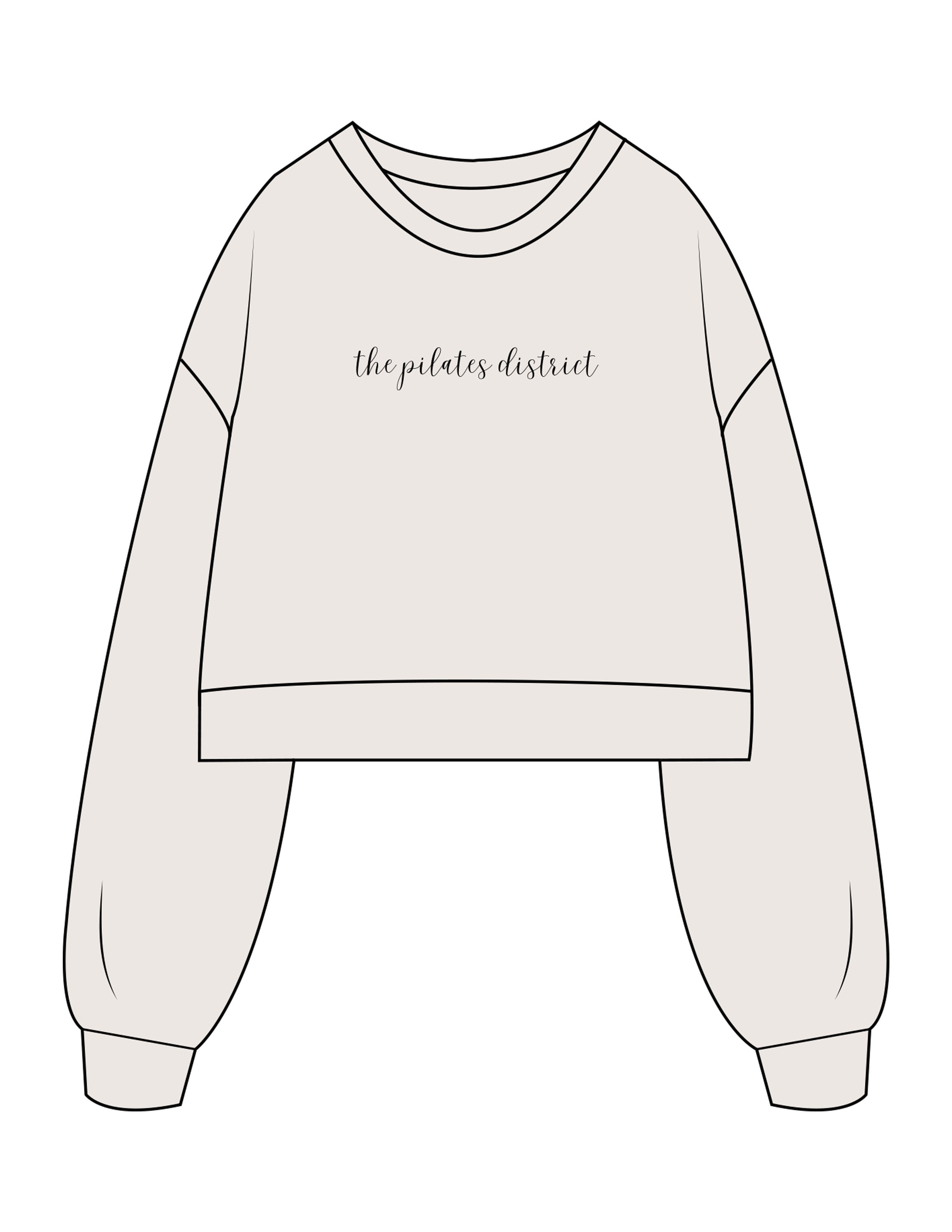The Womens Crop Crewneck - Bone - THE PILATES DISTRICT - Center Chest - Printed - Black