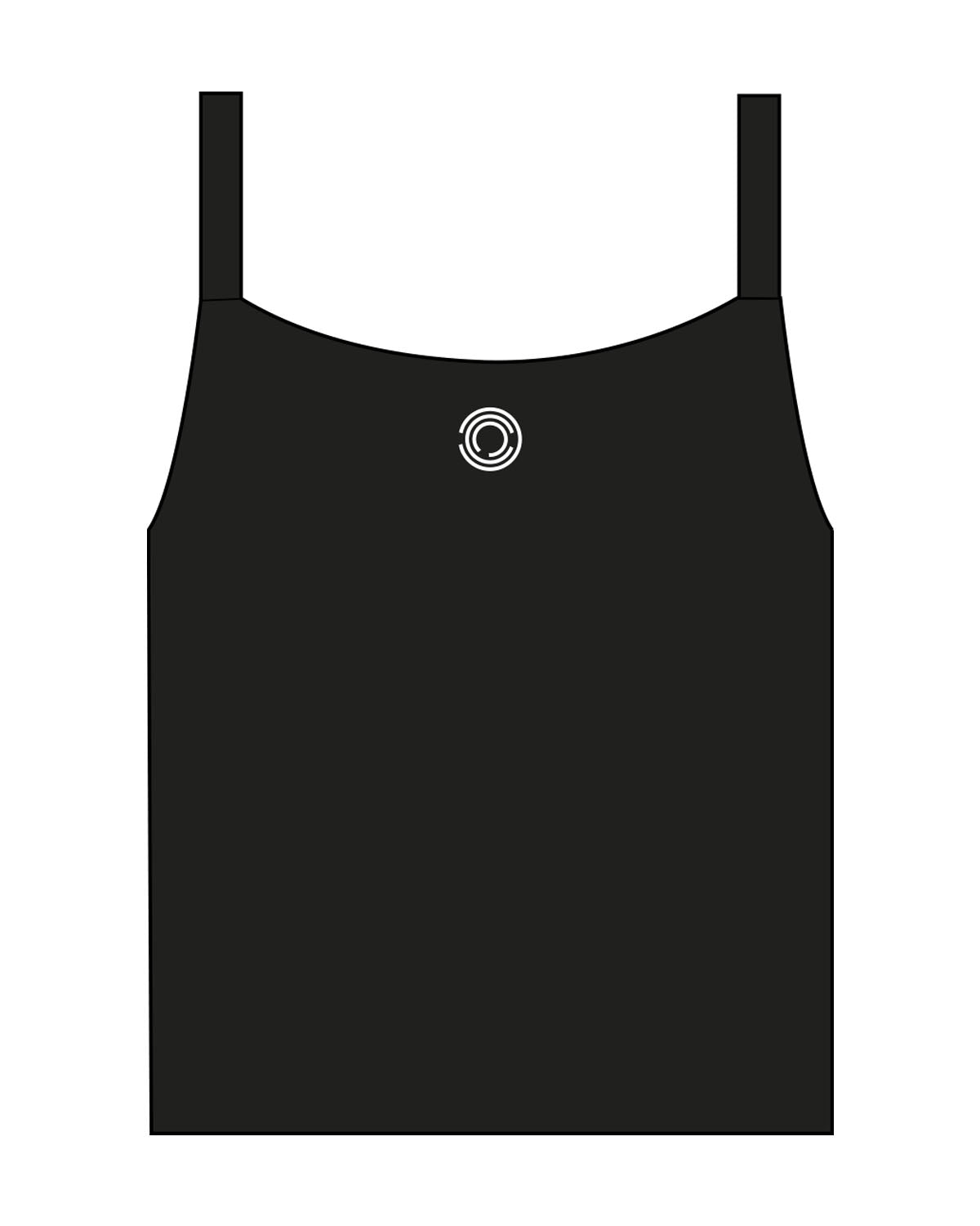 The Micro Rib Strappy Crop Tank - Black - Core Cycle - Center Chest & Back Center Neckline - Printed - White
