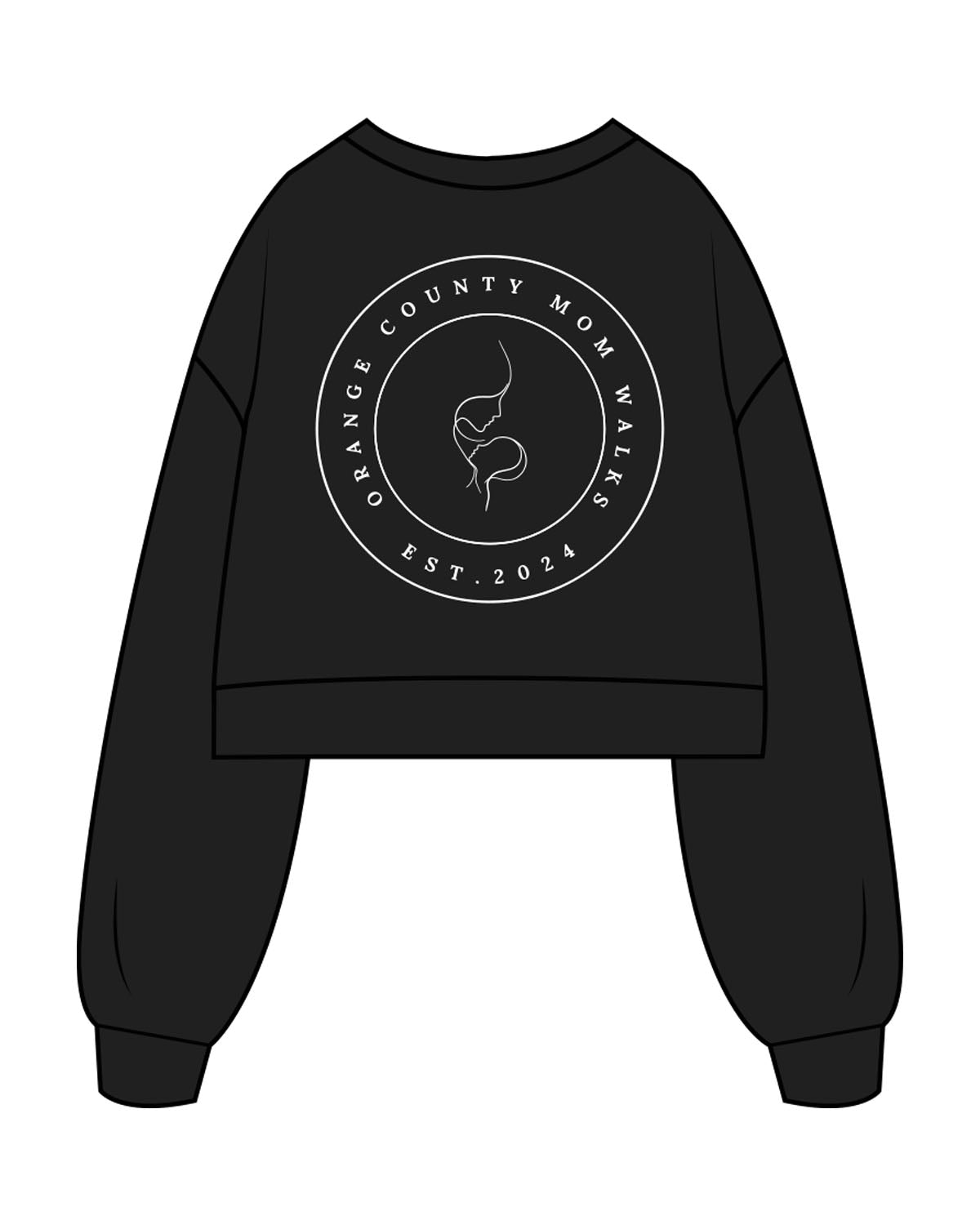 The Womens Crop Crewneck - Black - SD Mom Walks - Left Chest & Back Center " ORANGE COUNTY " - Printed - White