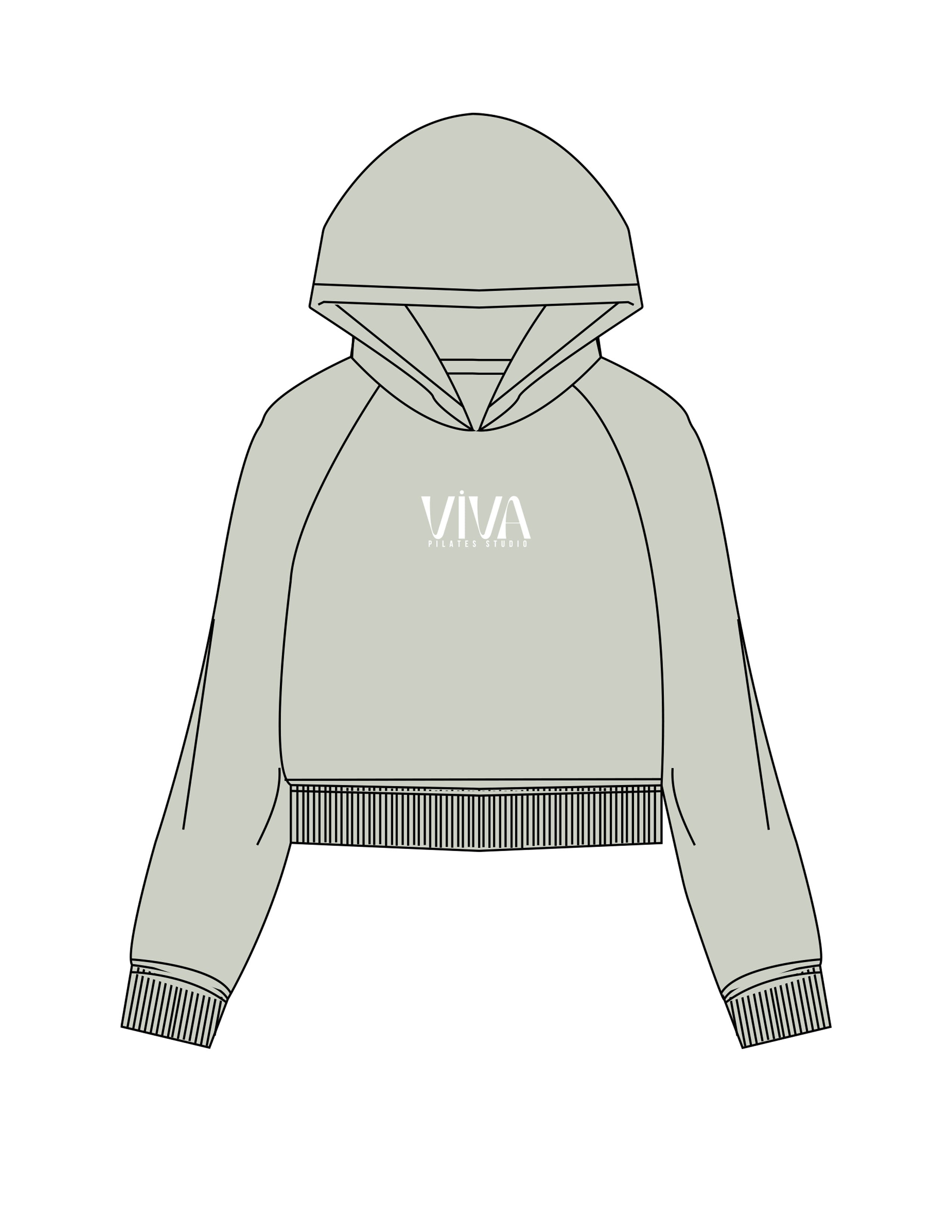 The Womens Lightweight Cropped Hoodie - Sage - Viva Pilates - Center Chest Stacked - Printed - White