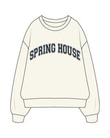 The Womens Heavyweight Crop - Off White - Spring House - Chest Arc Text - "Spring House" Logo - Printed - Navy