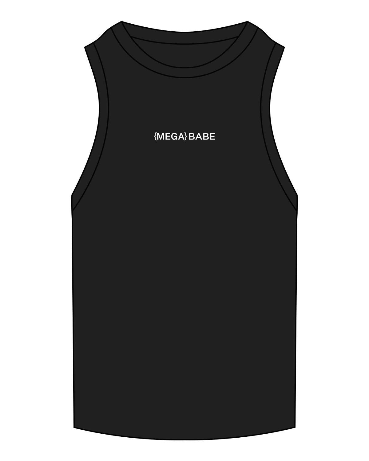 The Ribbed Full Length Tank - Black - Megafit House - Center Chest - Embroidered - White