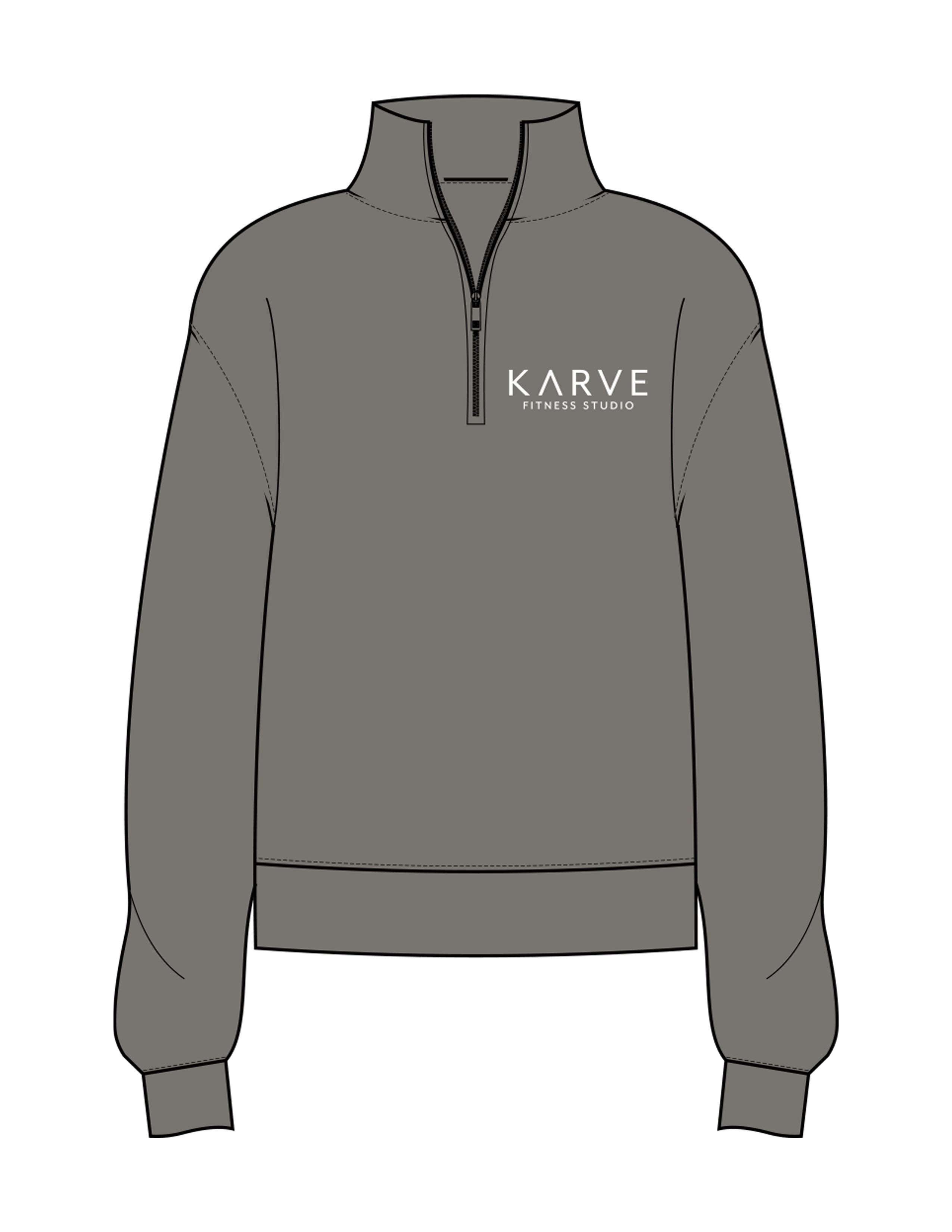 The Womens 1/4 Zip - Washed Gray - Karve - Left Chest Stacked - Printed - White