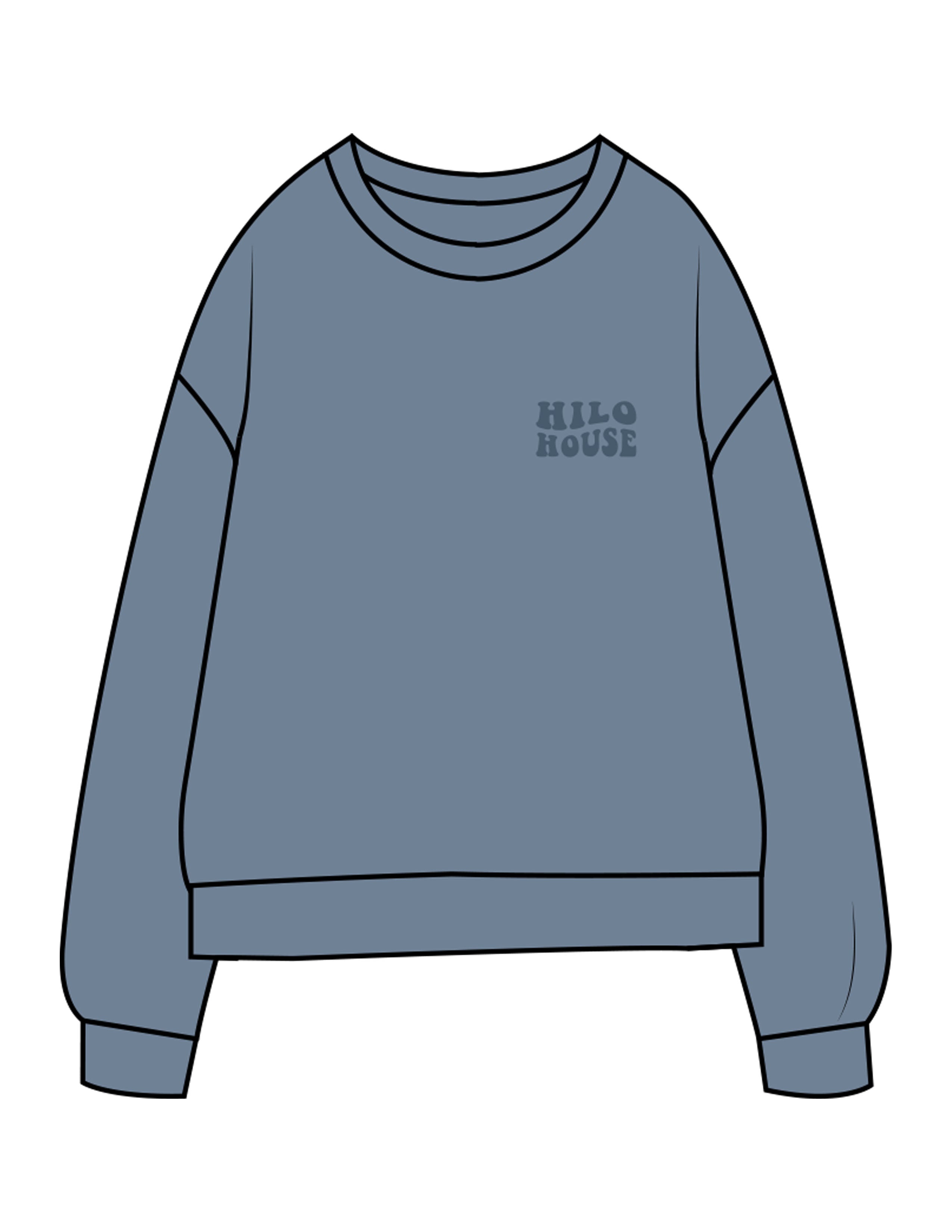 The Midweight Unisex Crewneck - Washed Slate - HiLo - Left Chest & Back Stacked - Printed - Tone on Tone
