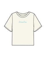 The Boxy Crop Tee - Off White - Squeeze Massage - Center Chest & Back Neckline - Printed - Turquoise