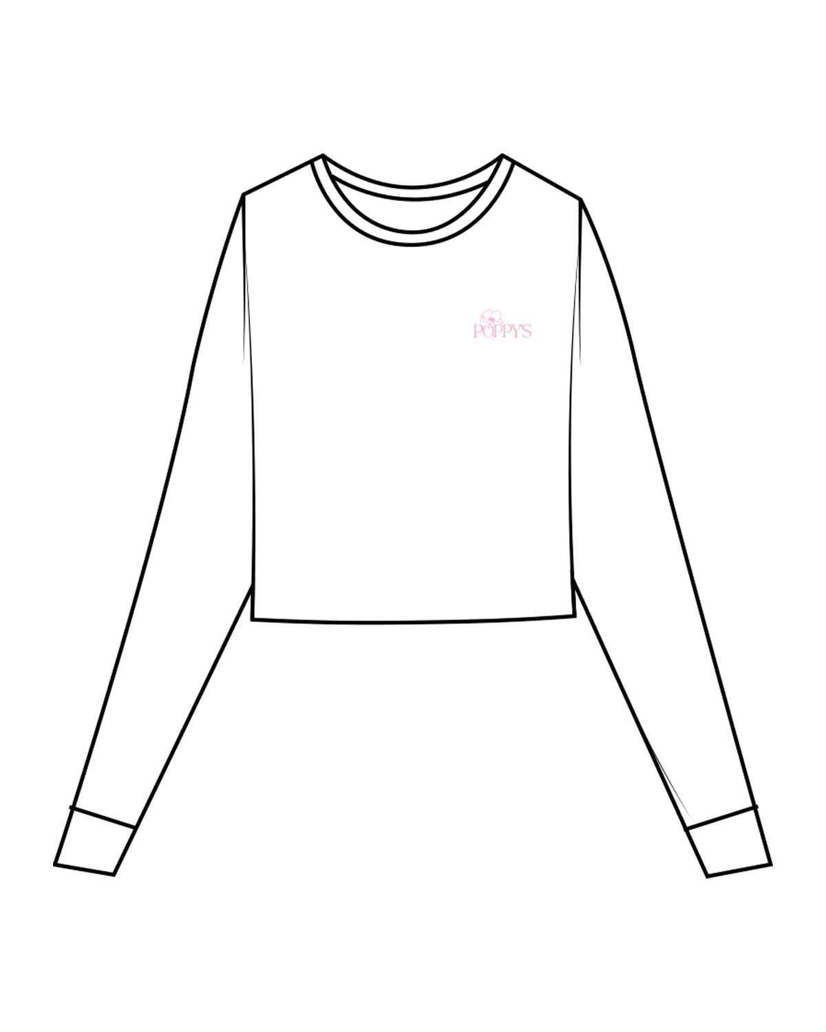 The Micro Rib Crop Long Sleeve - White - Poppys Pilates - Left Chest Logo - Printed - Pink