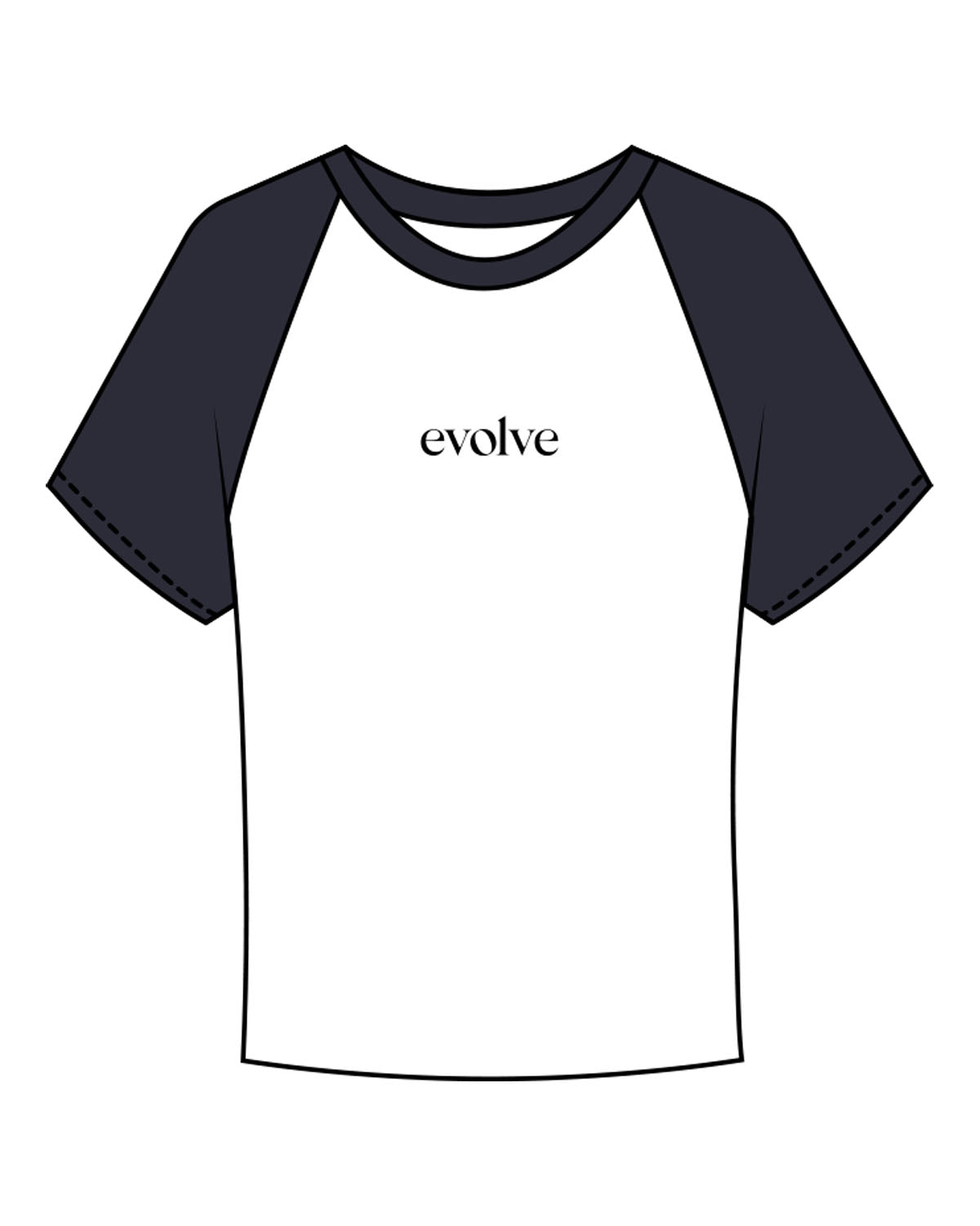 The Micro Rib Baby Tee - White / Navy - Evolve Lagree - Center Chest - Printed - Black