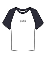 The Micro Rib Baby Tee - White / Navy - Evolve Lagree - Center Chest - Printed - Black