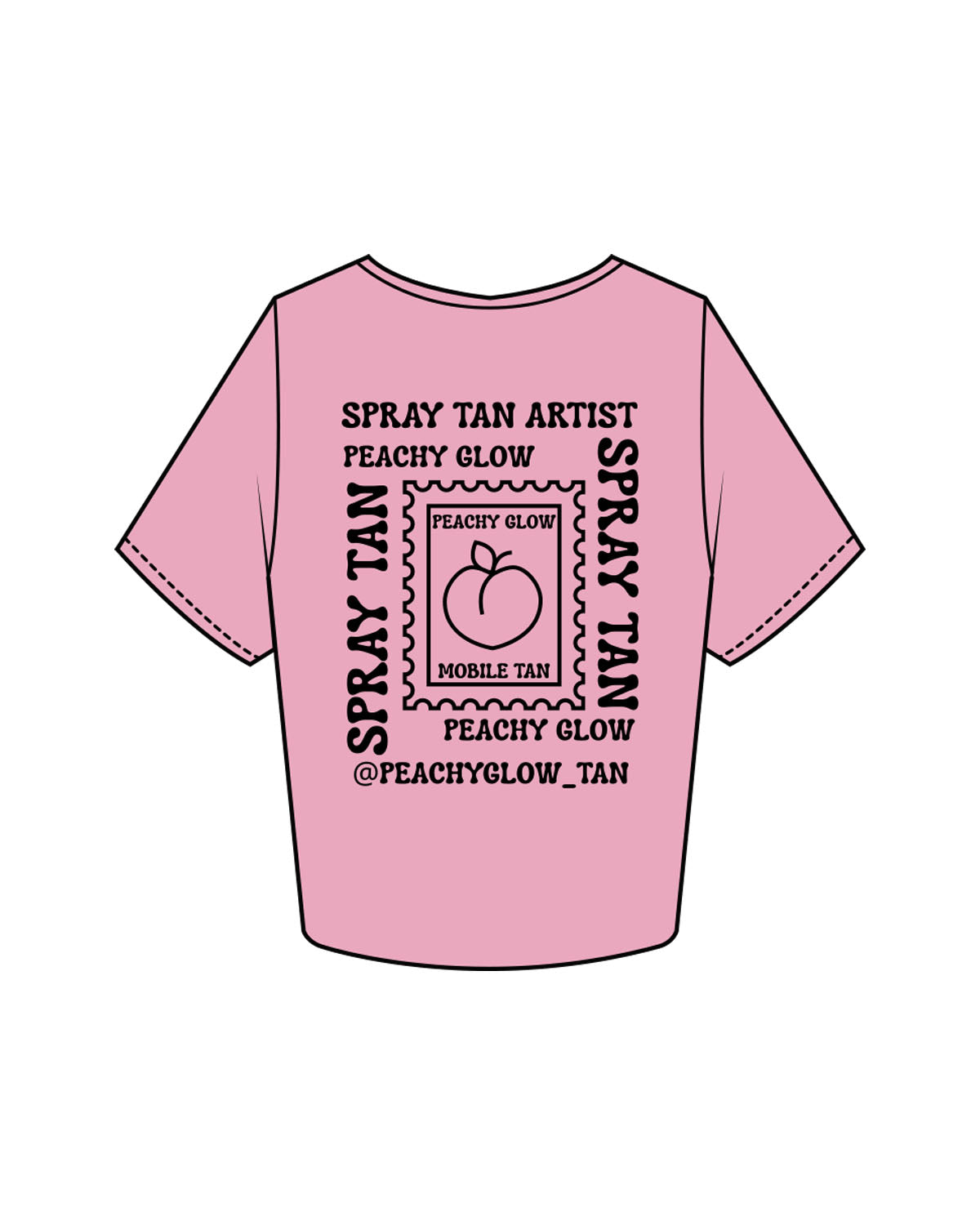 The Crop Tee - Bubblegum - Peachy Glow - Left Chest & Back Square - Printed - Black