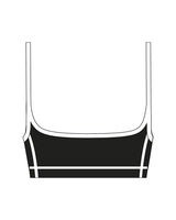 The Piped Scoop Sports Bra - Black - Reform Fitness - Center Chest - Printed - White