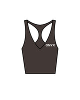 The Racer Tank - Cafe - Onyx Fit - Left Chest & Back Center - White