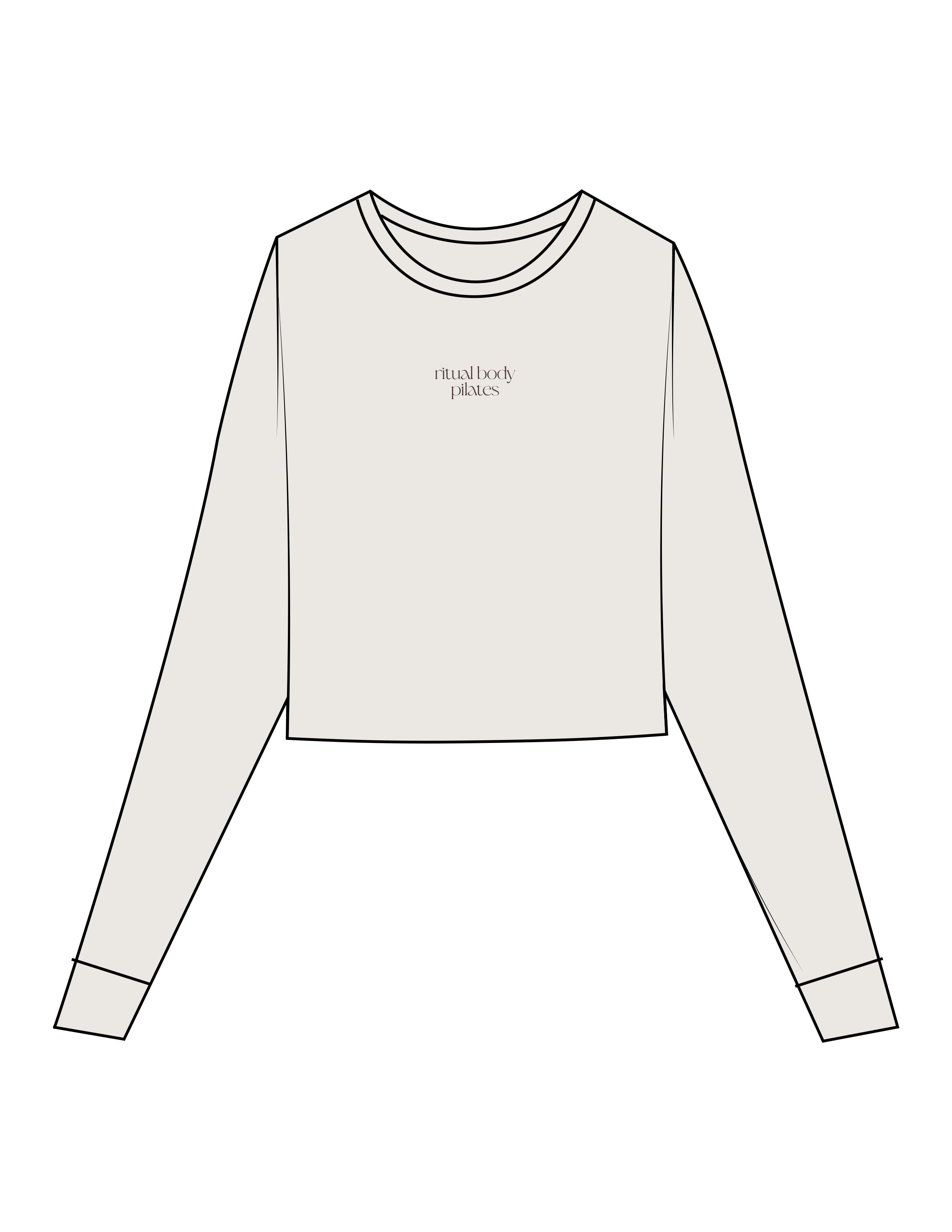 The Micro Rib Crop Long Sleeve - Natural - Ritual Body - Center Chest Stacked - Printed - Dark Brown