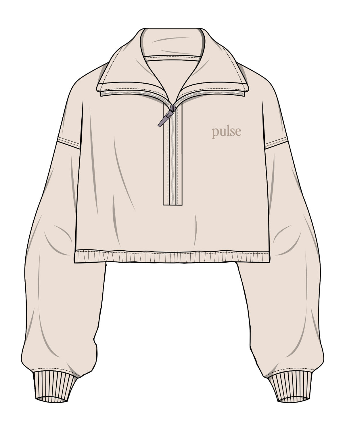 The Suede 1/2 Zip - Latte - Pulse Lagree Fitness - Left Chest - Embroidered - Tone on Tone