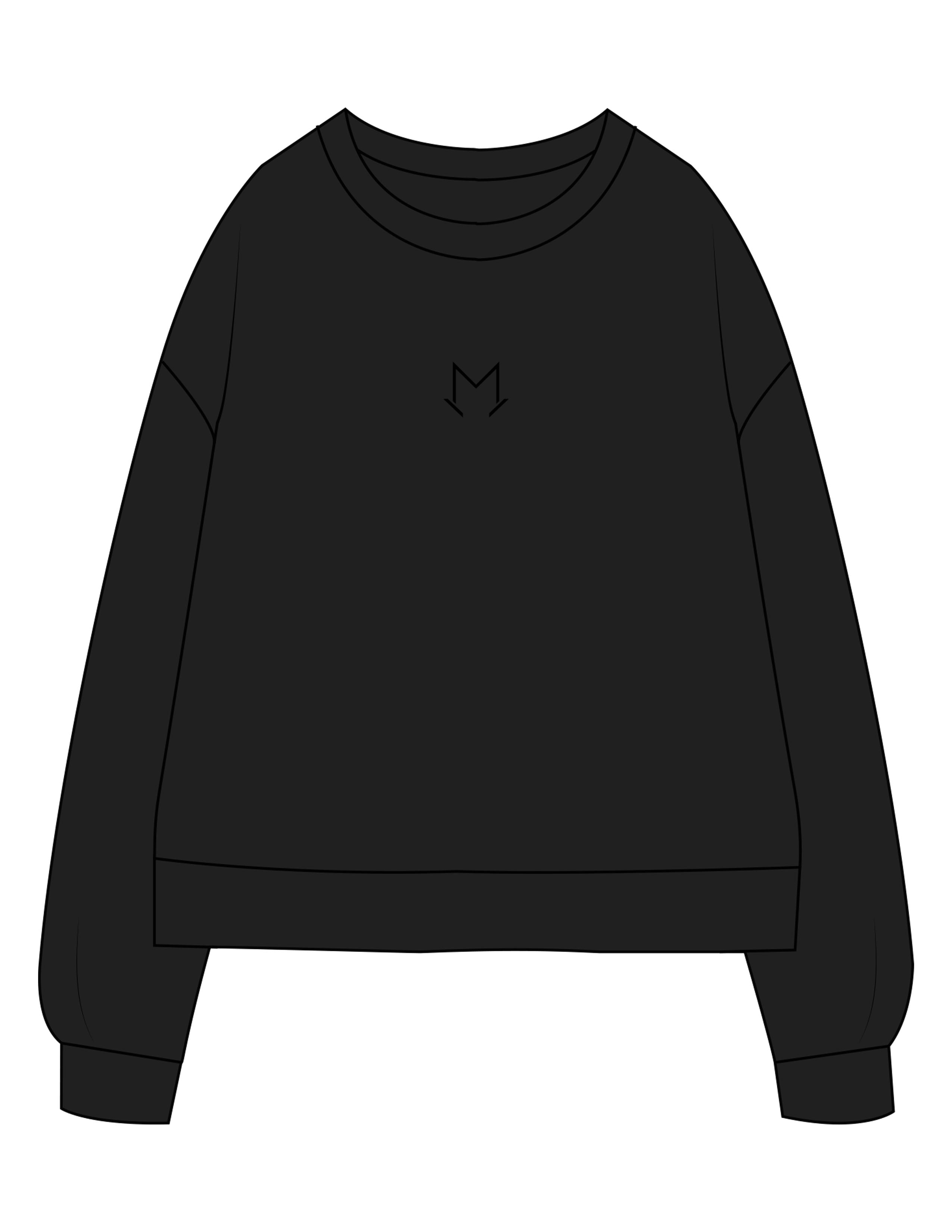 The Recycled Unisex Crewneck - Black - MegaCorps - Center Chest Embroidered - Back Stacked - Printed - Black