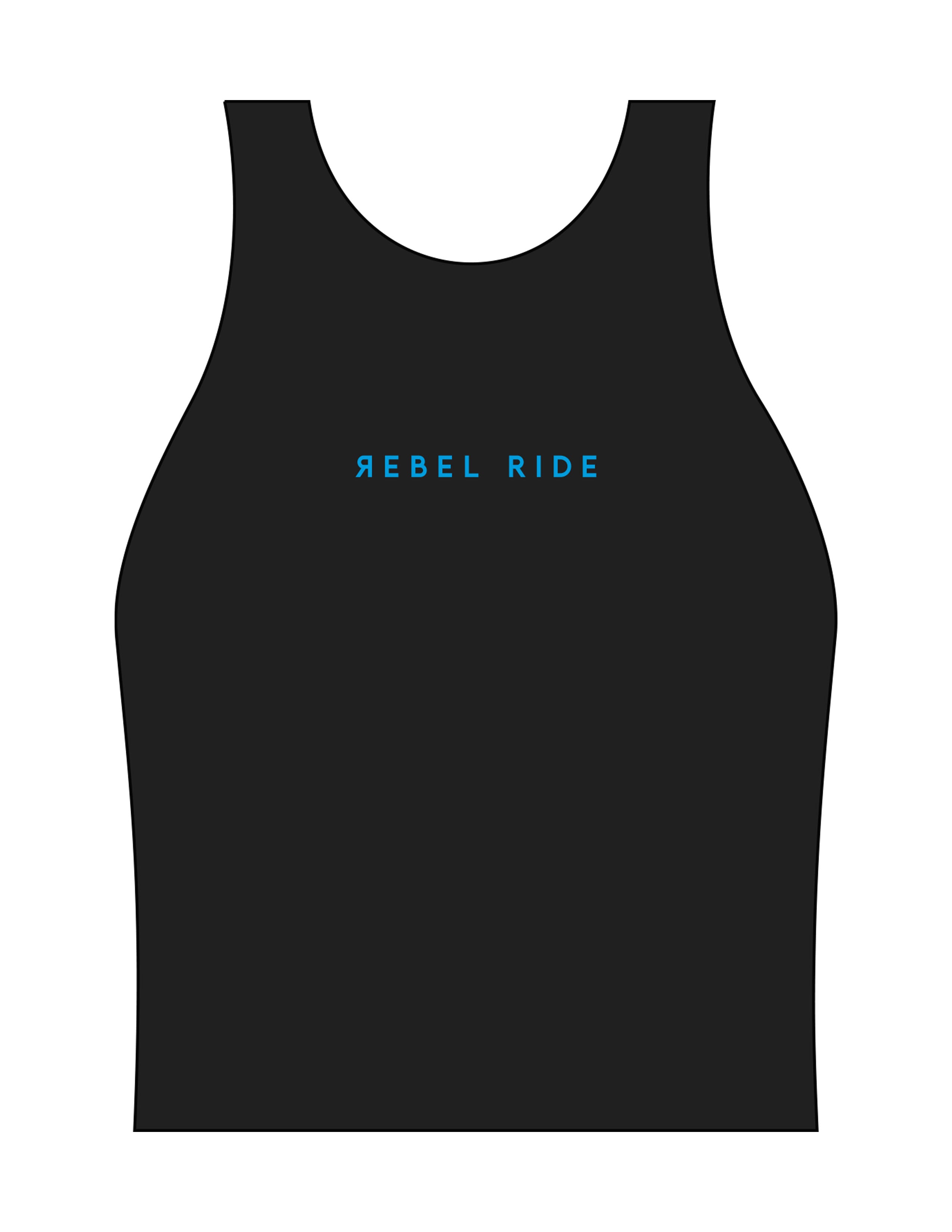 The Womens Active Crop Tank - Black - Rebel Ride - Center Chest - Printed - Blue