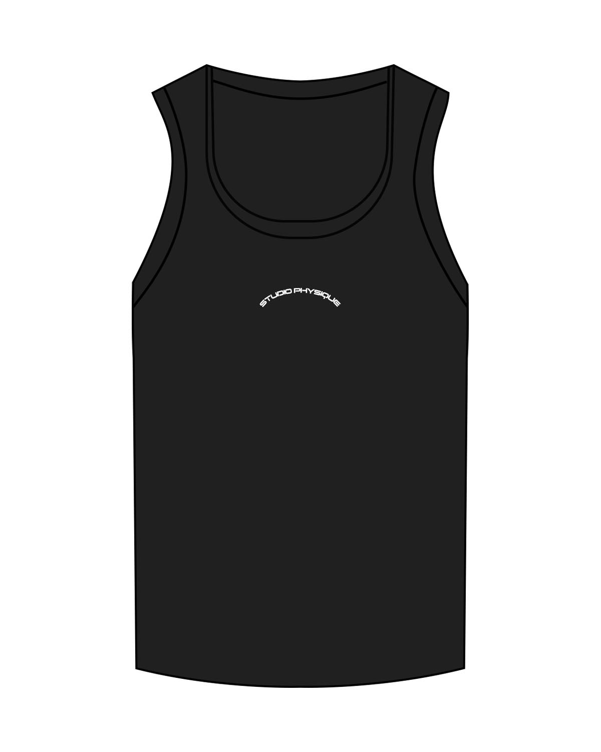 The Micro Rib Full Length Tank - Black - Studio Physique - Center Chest Arc - Printed - White
