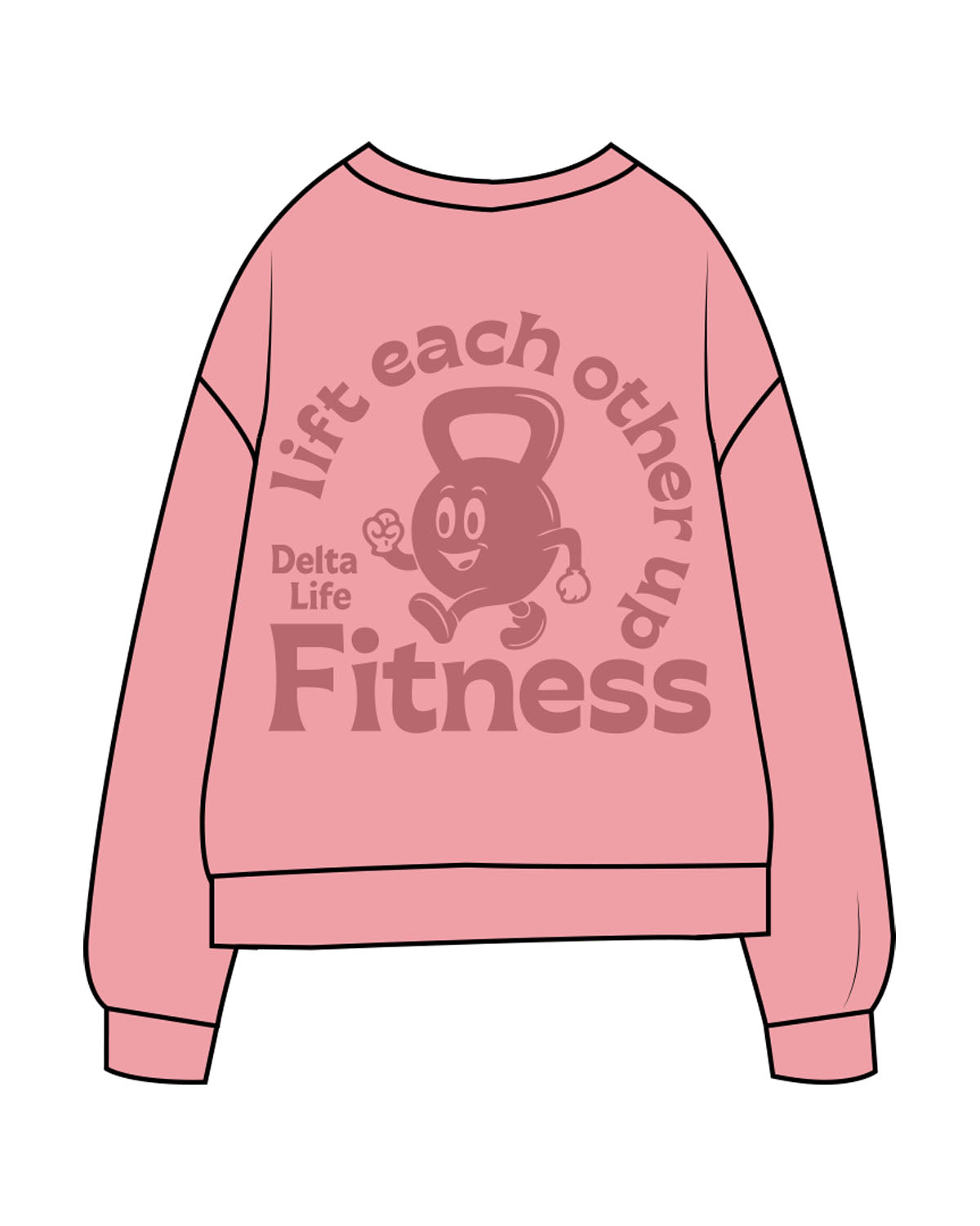 The Midweight Unisex Crewneck - Washed Pink - Delta Fitness - Left Chest & Back Stacked - Printed - Tone on Tone