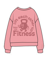 The Midweight Unisex Crewneck - Washed Pink - Delta Fitness - Left Chest & Back Stacked - Printed - Tone on Tone