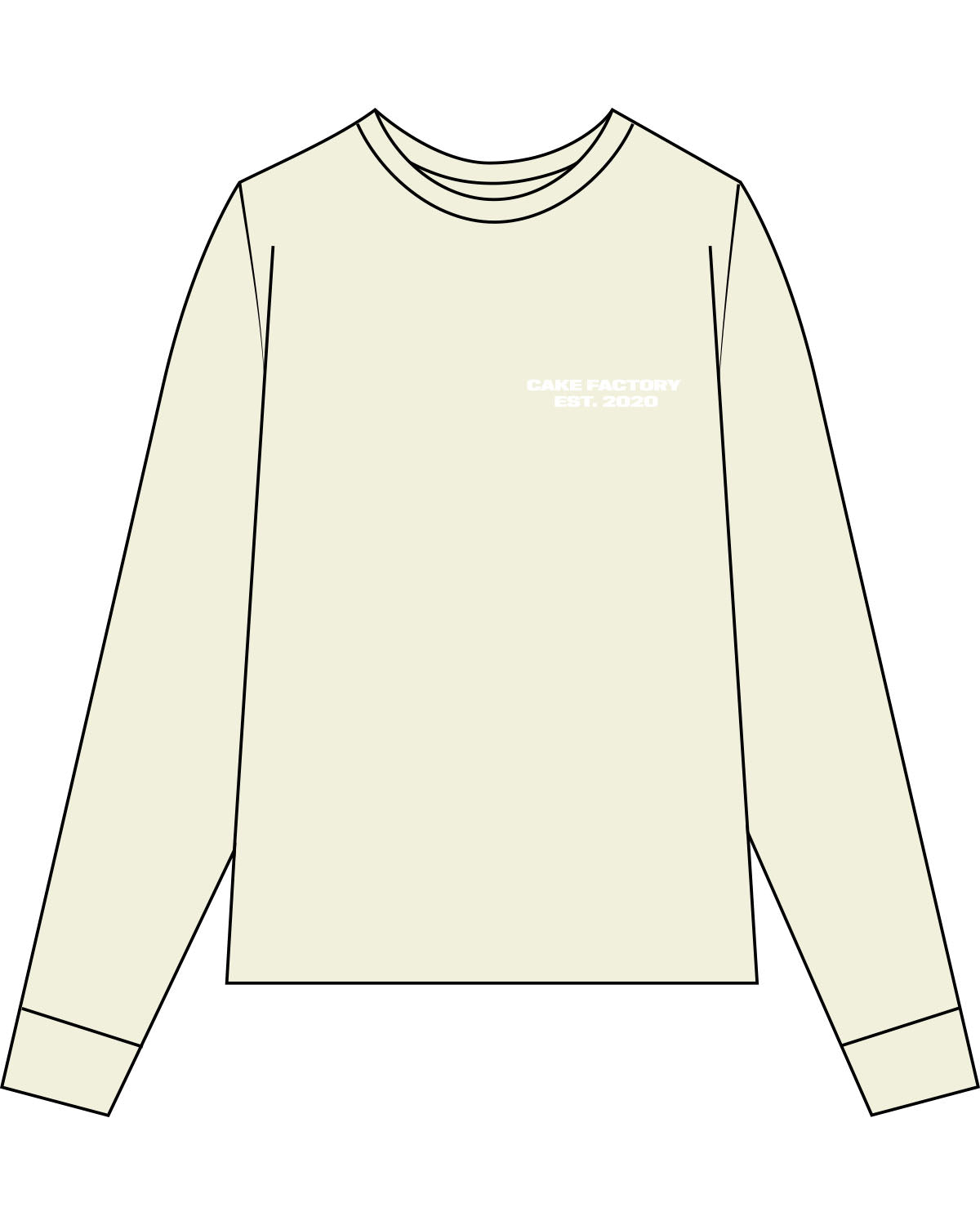 The Womens Oversized Long Sleeve - Butter - Cake Factory - Left Chest & Full Back - White