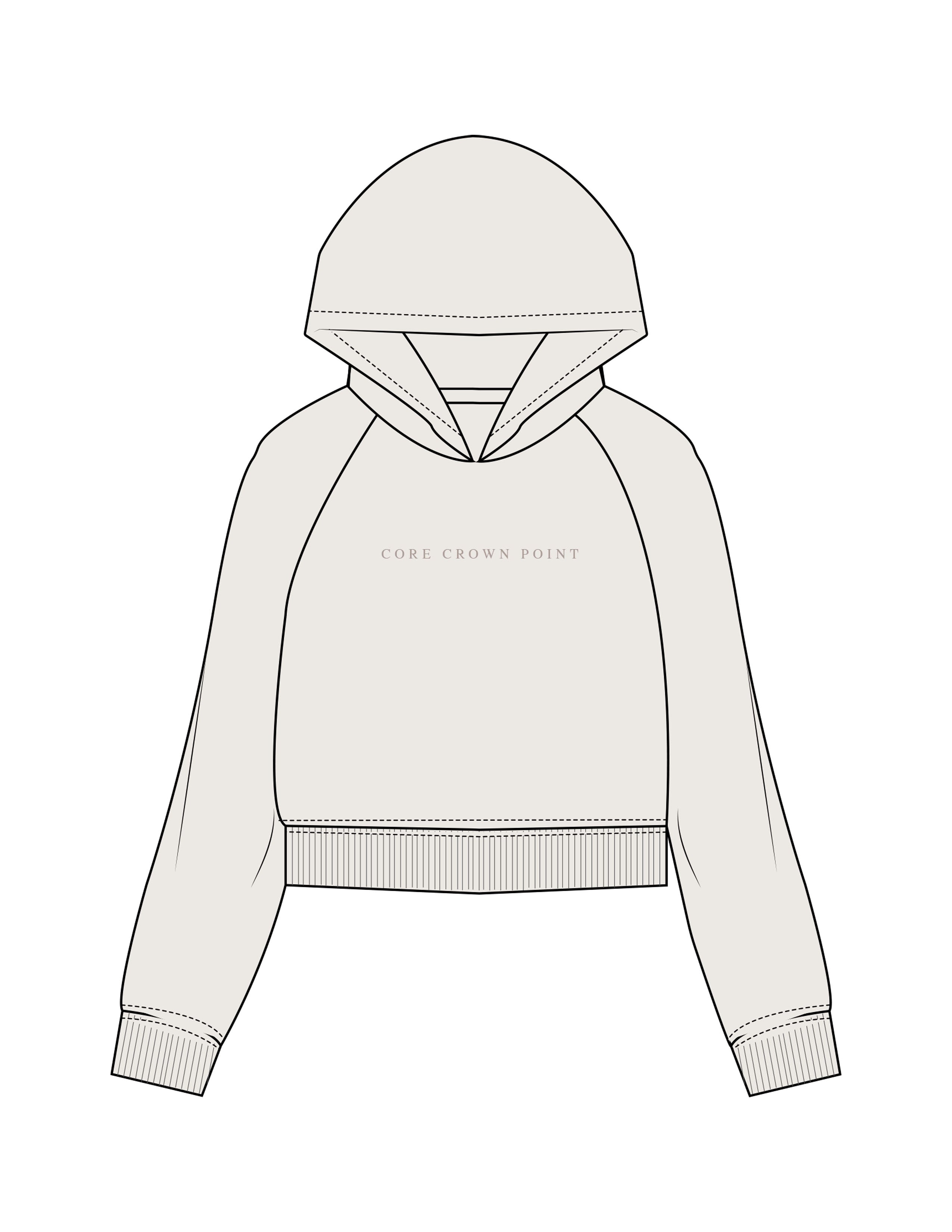The Womens Crop Hoodie - Bone - Core Crown Point - Center Chest & Back Round - Printed - Tone on Tone