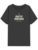 The Womens Heavyweight Tee - Washed Black - New Mom School - Center Chest Stacked - Printed - Off White