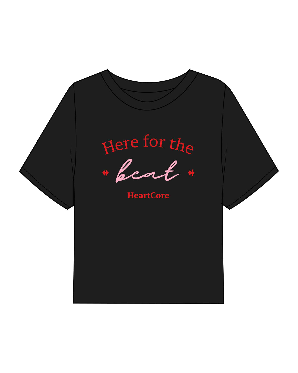 The Boxy Crop Tee - Black - HeartCore - Center Chest Stacked - Printed - Full Color