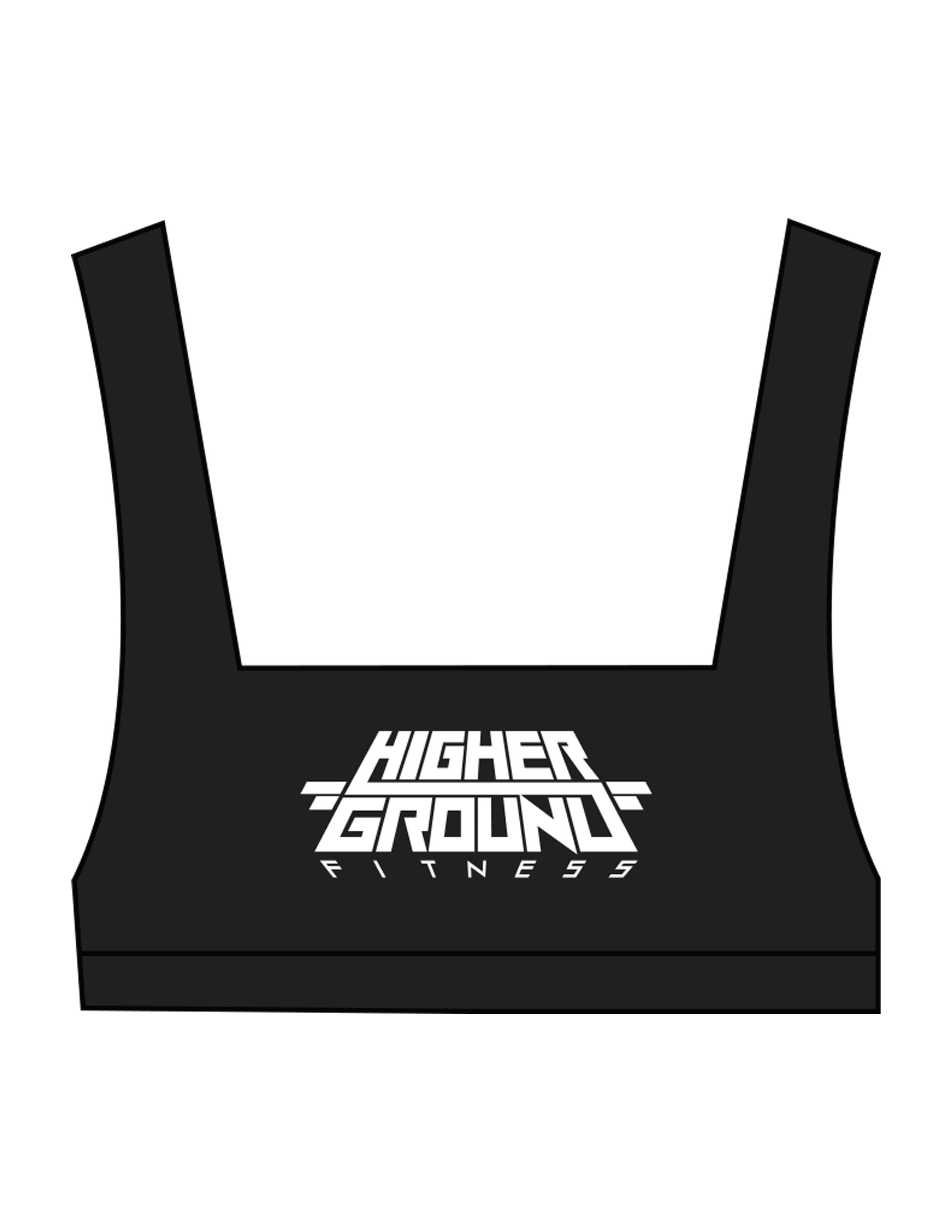 The Box Cut Bra - Black - Higher Ground - Center Chest Stacked - Printed - White
