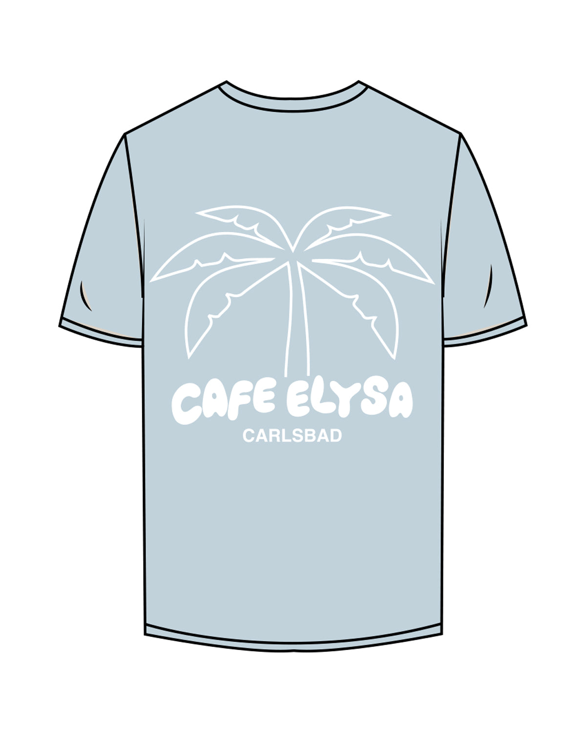 The Mens Tee - Pale Blue - Cafe Elysa - Left Chest & Center Back - White