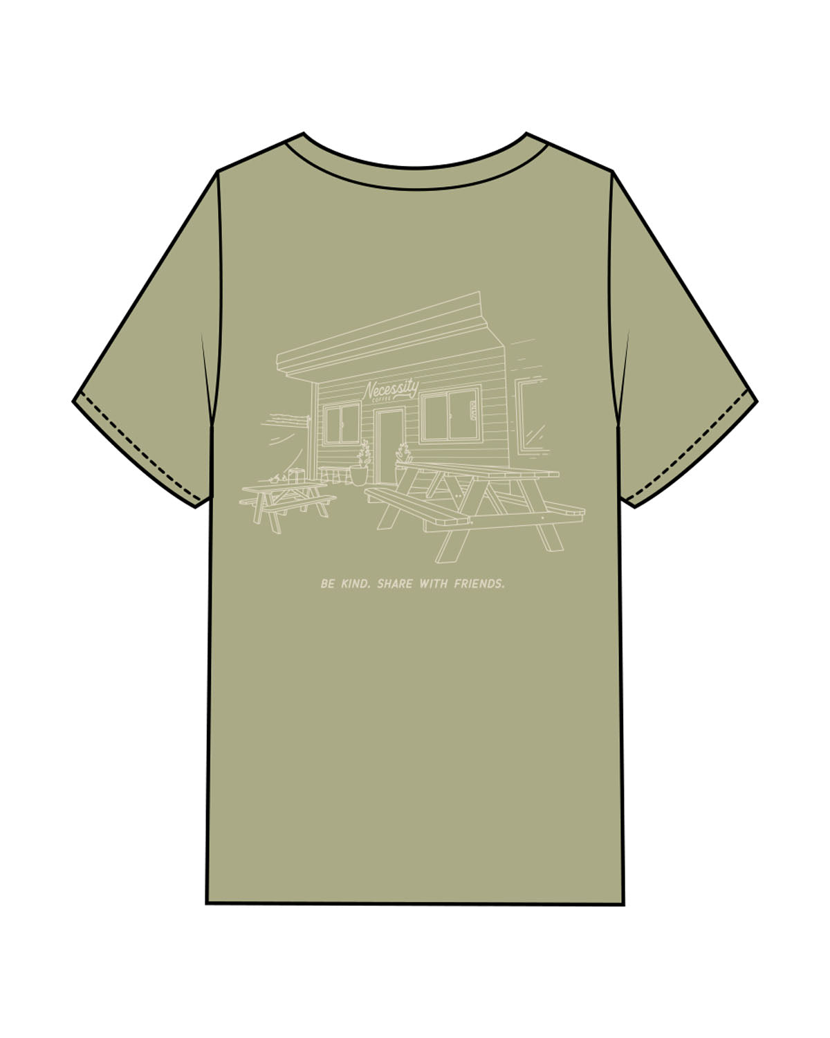 The Mens Heavyweight Tee - Washed Eucalyptus - Necessity Coffee - Left Chest & Back Image - Printed - Off White