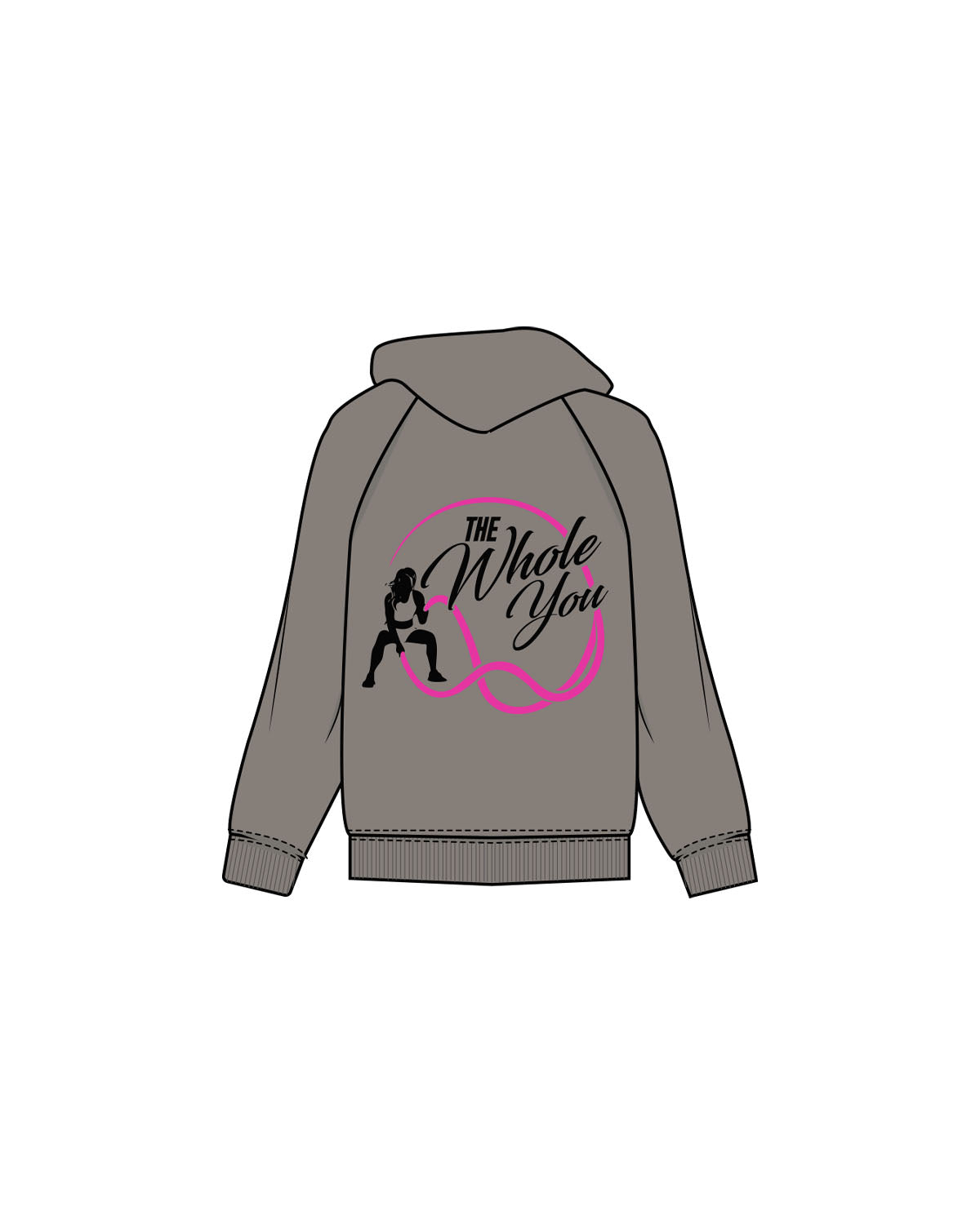The Womens Zip Hoodie - Washed Gray - The Whole You Wellness - Left Chest & Back Image - Printed - Full Color