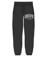 The Womens Classic Sweatpants - Washed Black - Grove Pilates - Left Leg Stacked - Cream #f0e7d9