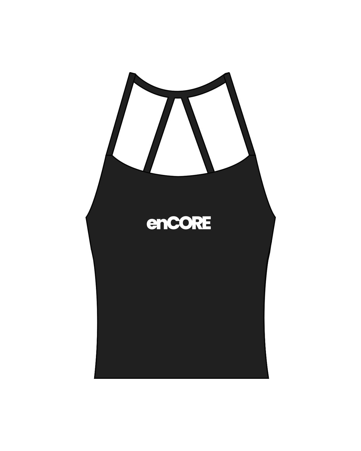 The Womens Sporty Tank - Black - enCore Pilates - Center Chest - Printed - White