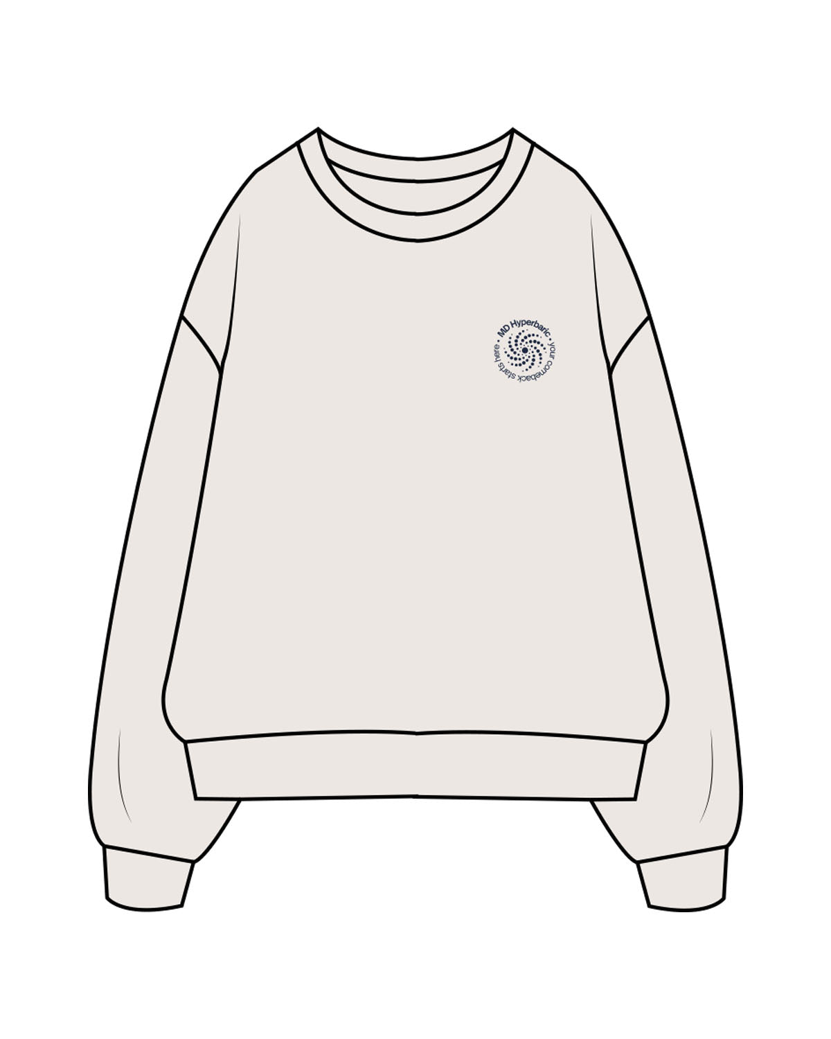 The Mens Crewneck - Bone - MD Hyperbaric - Left Chest Round & Back Illustration - Printed - Navy