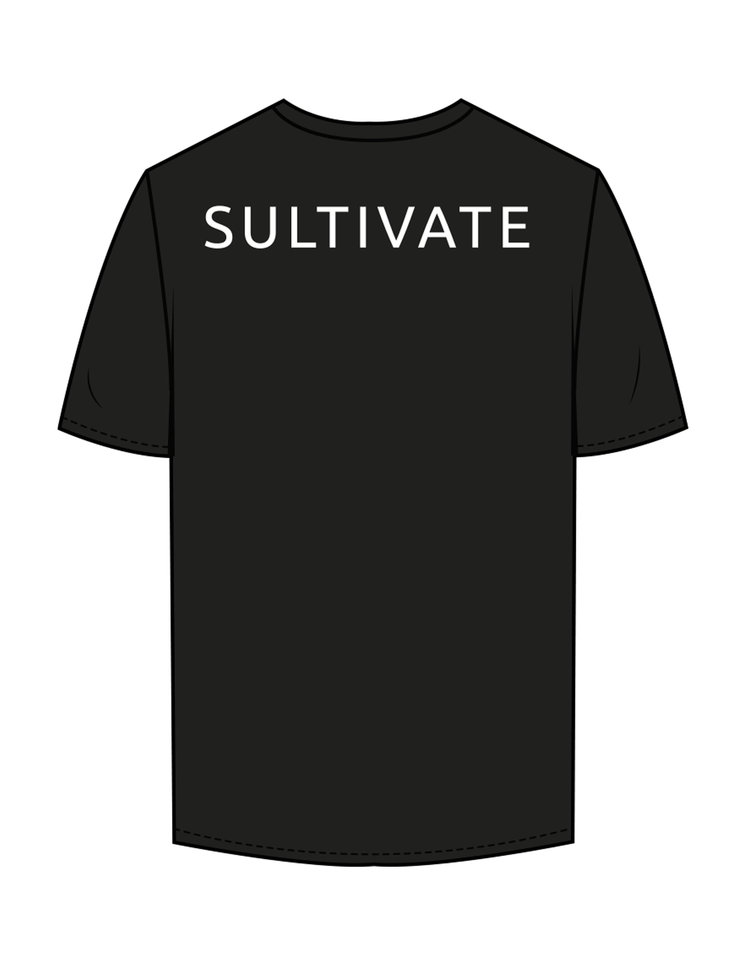 The Mens Tee - Black - Sultivate - Left Chest Icon & Back Shoulder - Printed - White